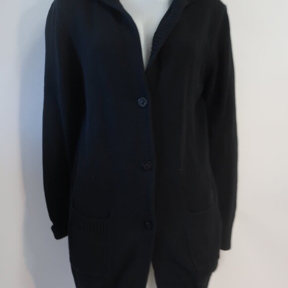 Womens REPEAT Black Hooded Cardigan Sweater 44/XL - Picture 3 of 7